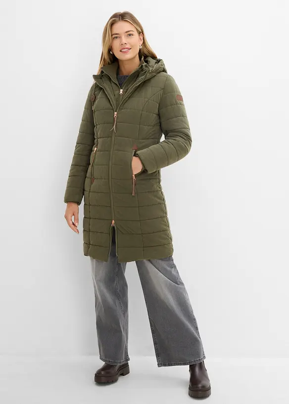 Steppmantel, 2-in-1 Optik in grün von vorne (Totalaufnahme) - bonprix
