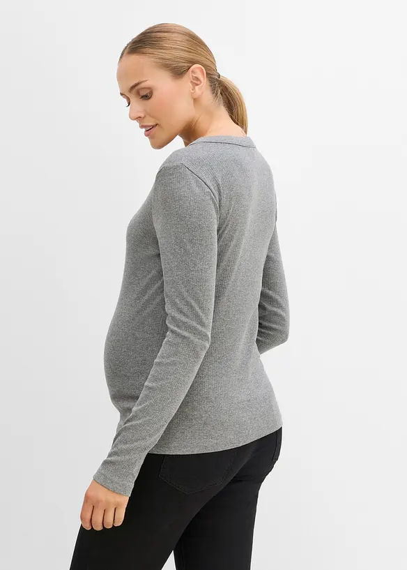 Gerippte Umstandsshirts aus reiner Baumwolle (2er Pack) in grau von hinten (im Anschnitt) - bonprix