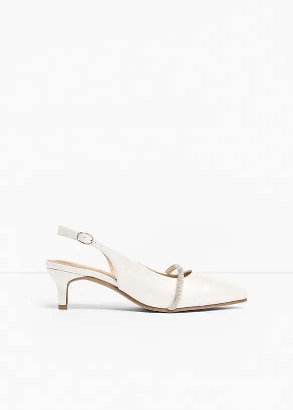 Slingpumps mit Glitzersteinen in weiß - bonprix