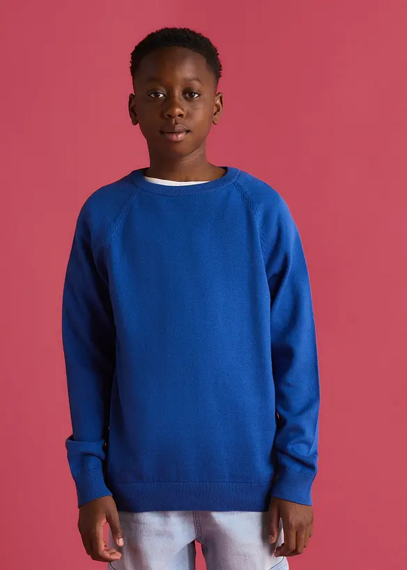 Feinstrickpullover aus reiner Baumwolle (2er Pack) in blau von vorne (im Anschnitt) - bonprix