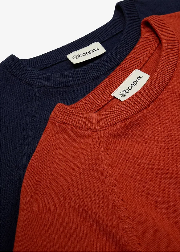 Feinstrickpullover aus reiner Baumwolle (2er Pack) in blau - bonprix