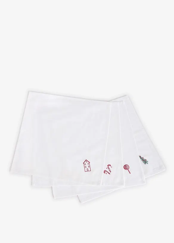 Stoffservietten aus Bio-Baumwolle mit Stickerei (4er Pack) in weiß von vorne - bonprix