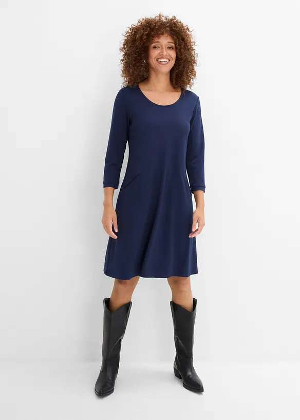 Shirtkleid aus Punto di Roma in blau von vorne (Totalaufnahme) - bonprix