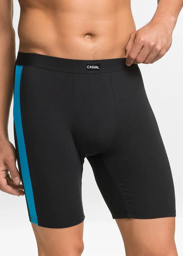 Lange Boxershorts eng mit Baumwolle (2er Pack) in schwarz von vorne - bonprix