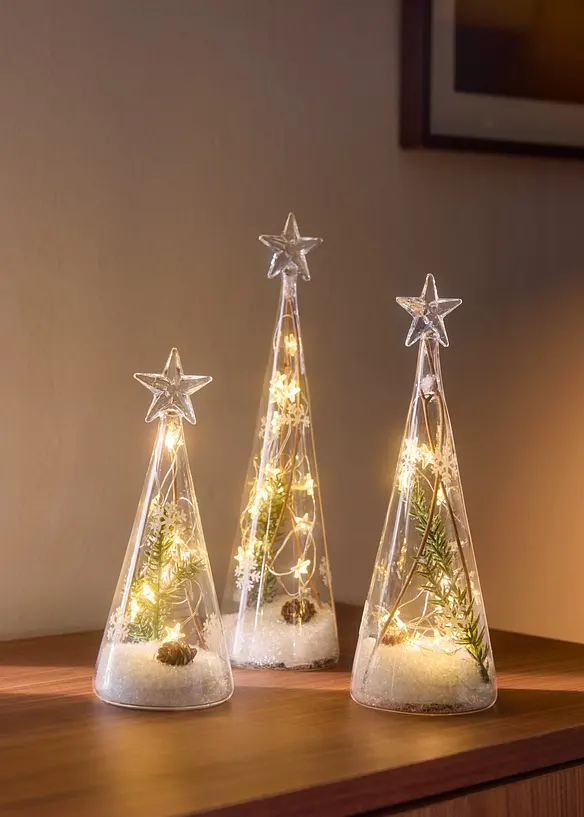 LED-Deko-Objekte Kegel mit Deko (3-tlg. Set) in farblos (Ambiente) - bonprix