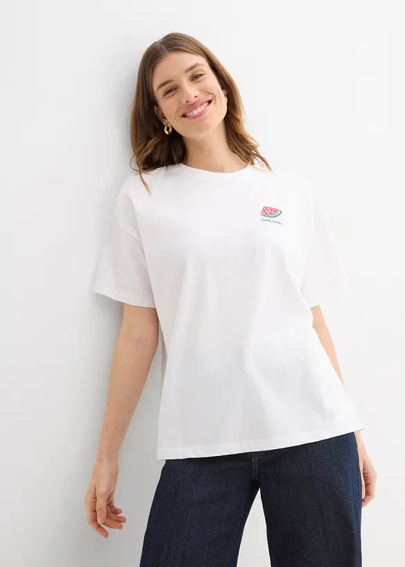 Oversize-Shirt aus reiner Bio-Baumwolle in weiß von vorne (im Anschnitt) - bonprix