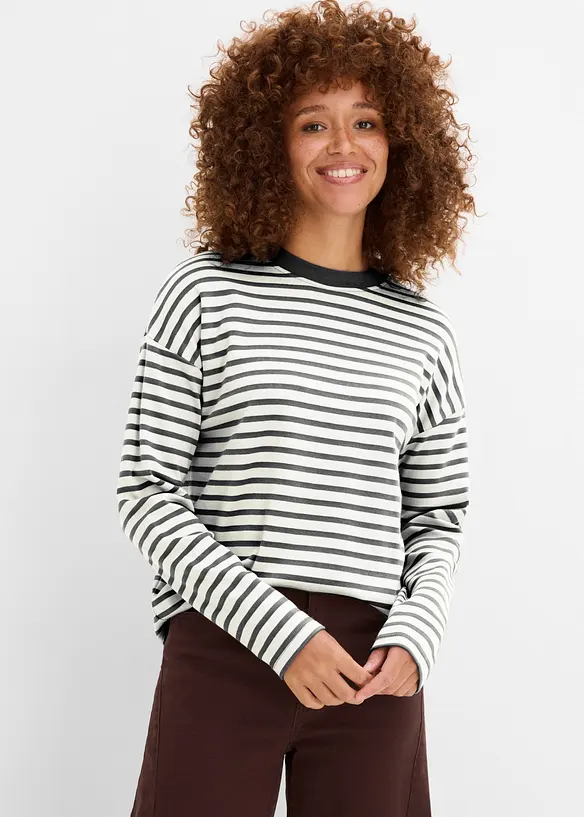 Langarmshirt aus schwerer Baumwolle in weiß von vorne (im Anschnitt) - bonprix Langarmshirt aus schwerer Baumwolle in weiß von vorne (im Anschnitt) - bonprix