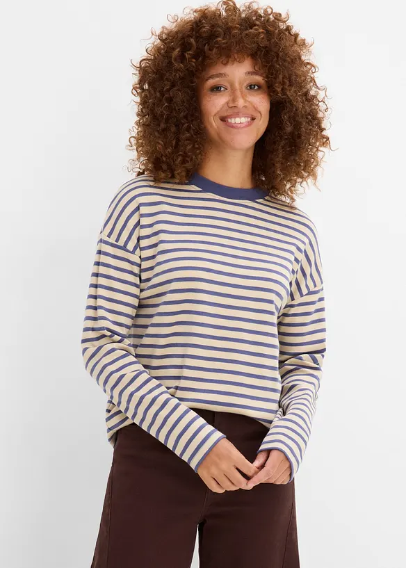 Langarmshirt aus schwerer Baumwolle in beige von vorne (im Anschnitt) - bonprix Langarmshirt aus schwerer Baumwolle in beige von vorne (im Anschnitt) - bonprix