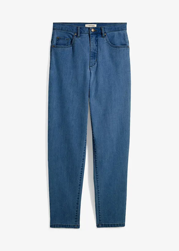 Mom Jeans High Waist, Stretch in blau von vorne - bonprix