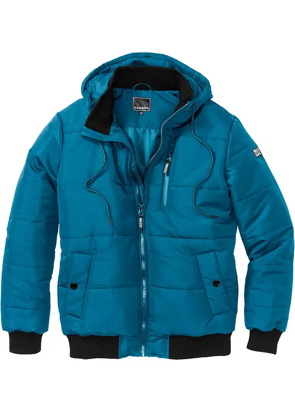 Winter-Steppjacke in Blousonform mit Kapuze in petrol von vorne - bonprix