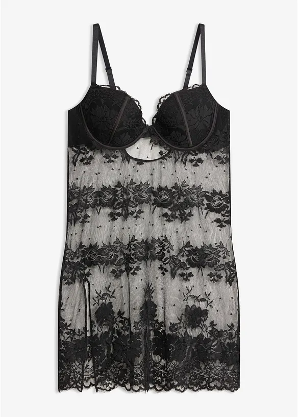 Spitzenkleid mit Bügel in schwarz von vorne - bonprix