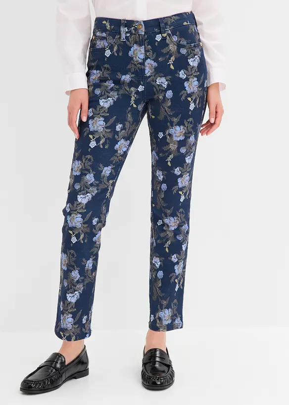 Twillhose mit Blumen-Design in blau von vorne - bonprix