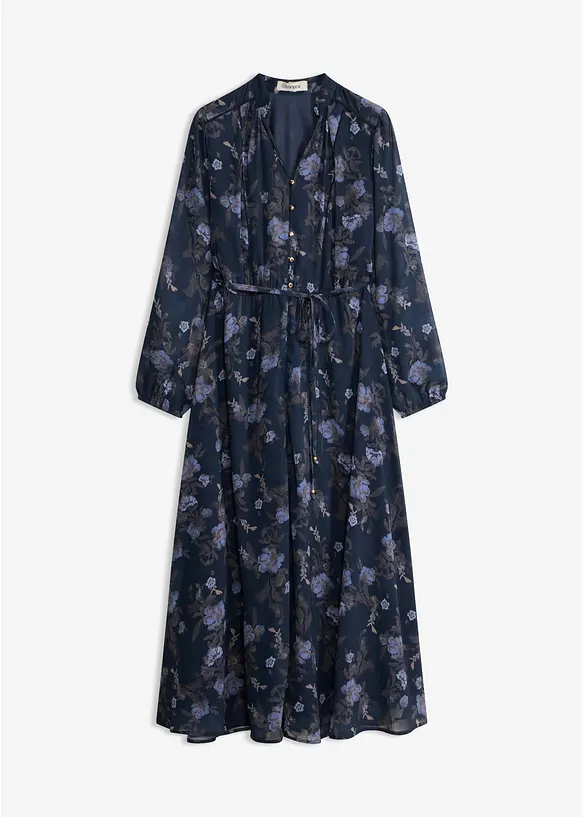 Midi-Chiffonkleid in blau von vorne - bonprix