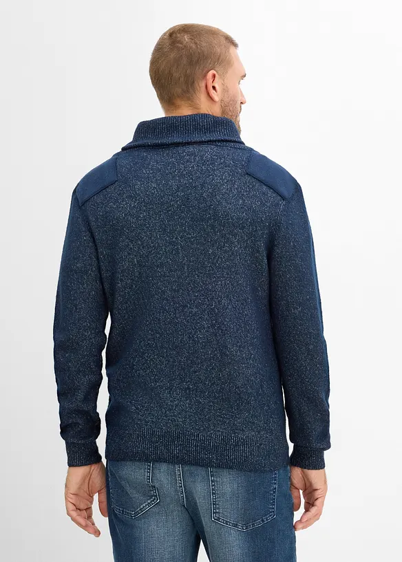 Feinstrickpullover mit Schalkragen in blau von hinten (im Anschnitt) - bonprix
