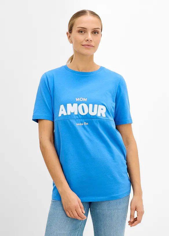2-in-1 Umstands- und Stillshirt aus Bio-Baumwolle in blau von vorne (im Anschnitt) - bonprix 2-in-1 Umstands- und Stillshirt aus Bio-Baumwolle in blau von vorne (im Anschnitt) - bonprix