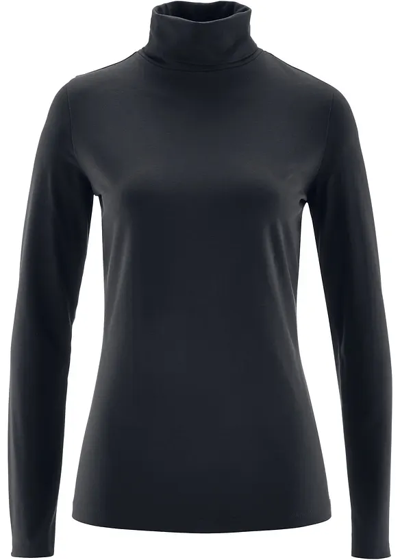 Langarmshirt mit  reiner Bio-Baumwolle in schwarz von vorne - bonprix