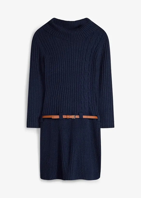 Strickkleid mit Gürtel (2-tlg. Set) in blau von vorne - bonprix