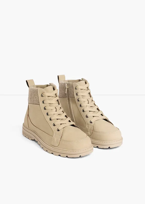 Schnürboots mit Profilsohle in beige - bonprix