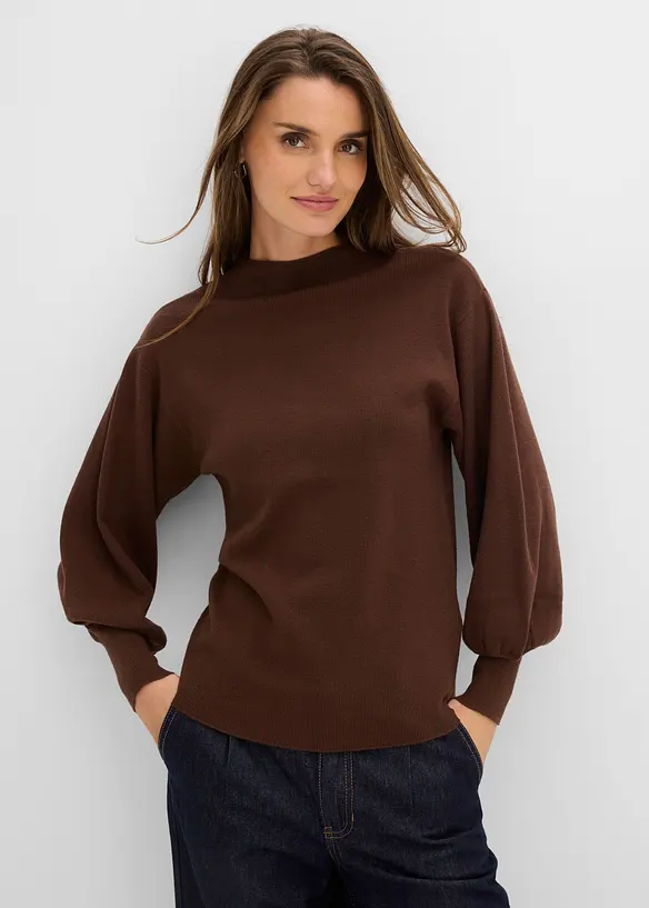 Strickpullover mit Ballonärmeln in braun von vorne (im Anschnitt) - bonprix