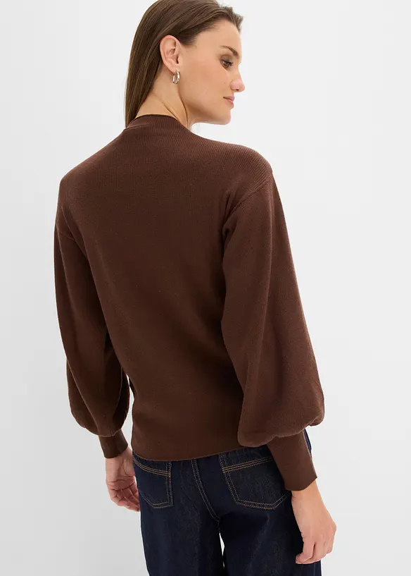 Strickpullover mit Ballonärmeln in braun von hinten (im Anschnitt) - bonprix
