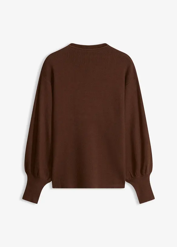 Strickpullover mit Ballonärmeln in braun von vorne - bonprix