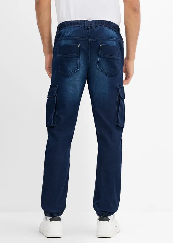 Slim-Fit Cargo-Jeans-Jogger mit Dehnbund, Straight in blau von hinten - bonprix