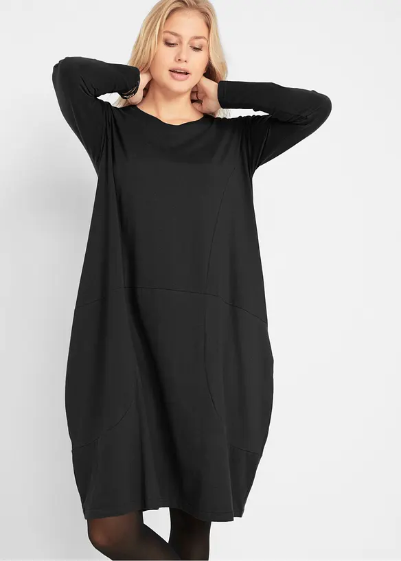 Jerseykleid in O-Shape in schwarz von vorne (Totalaufnahme) - bonprix