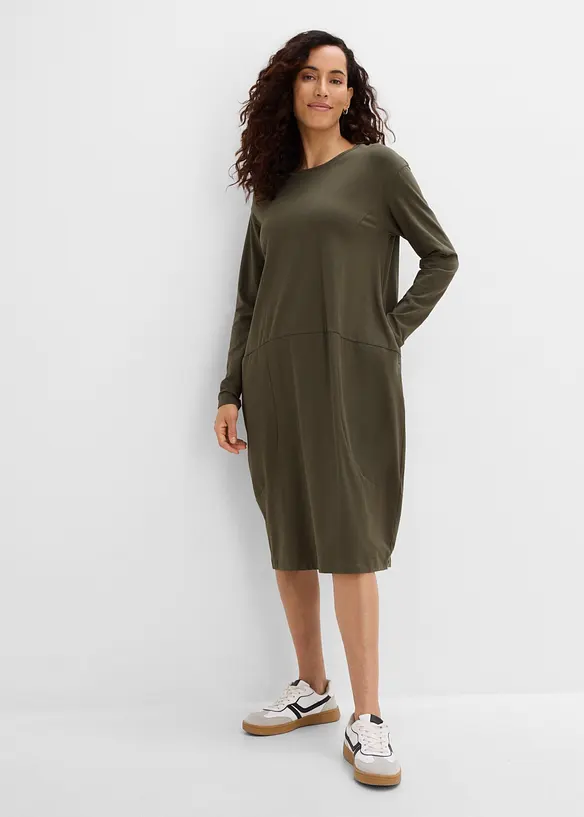Jerseykleid in O-Shape in grün von vorne (Totalaufnahme) - bonprix