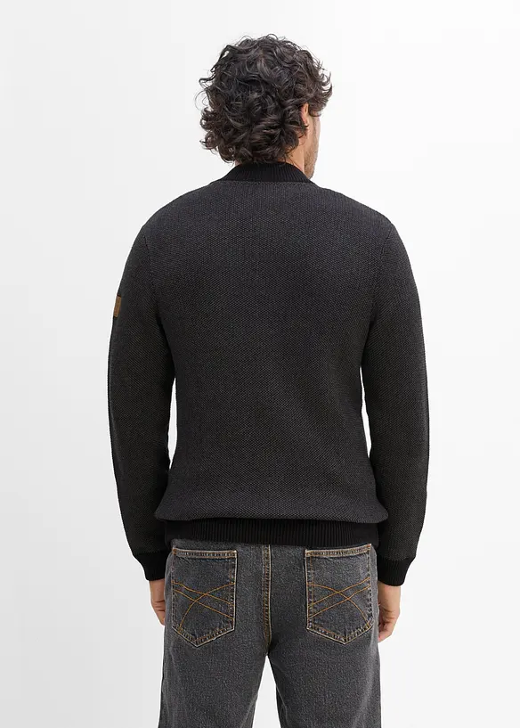 Grobstrickjacke aus reiner Baumwolle in schwarz von hinten (im Anschnitt) - bonprix