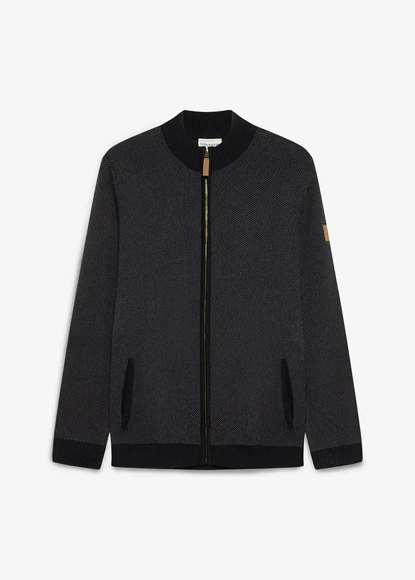 Grobstrickjacke aus reiner Baumwolle in schwarz von vorne - bonprix