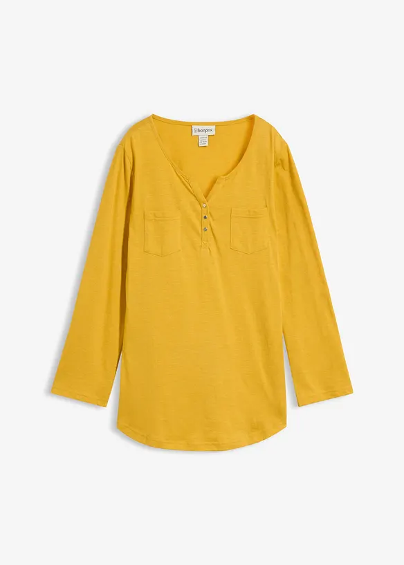 Baumwoll-Henleyshirt mit Knopfleiste in gelb von vorne - bonprix