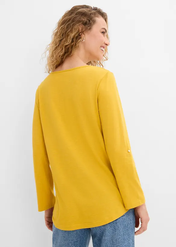 Baumwoll-Henleyshirt mit Knopfleiste in gelb von hinten (im Anschnitt) - bonprix