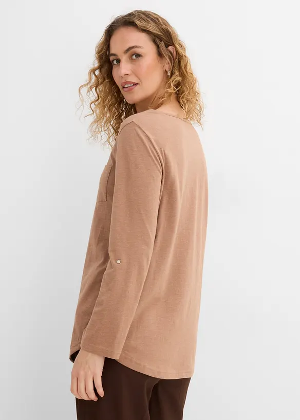 Baumwoll-Henleyshirt mit Knopfleiste in braun von hinten (im Anschnitt) - bonprix