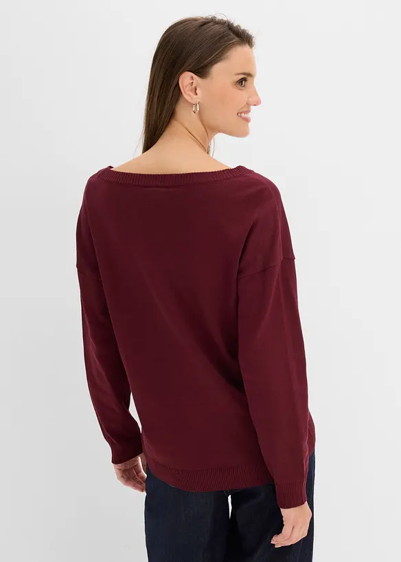 Oversize-Pullover aus Viskose- mix in rot von hinten (im Anschnitt) - bonprix