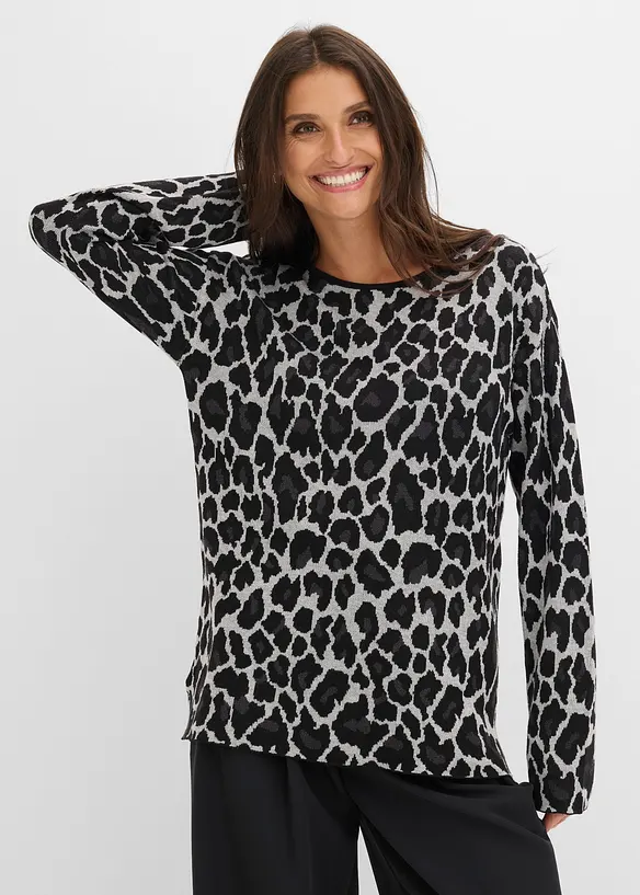 Feinstrickpullover mit Jacquardmuster in grau von vorne (im Anschnitt) - bonprix