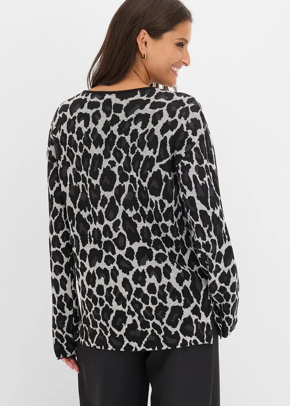 Feinstrickpullover mit Jacquardmuster in grau von hinten (im Anschnitt) - bonprix
