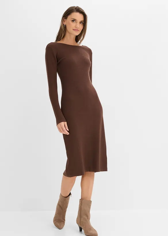 Strickkleid aus Viskose- Mix in braun von vorne (Totalaufnahme) - bonprix Strickkleid aus Viskose- Mix in braun von vorne (Totalaufnahme) - bonprix