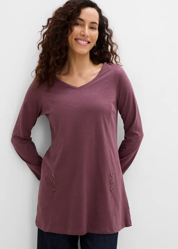 Longshirt aus reiner Baumwolle in lila von vorne (im Anschnitt) - bonprix