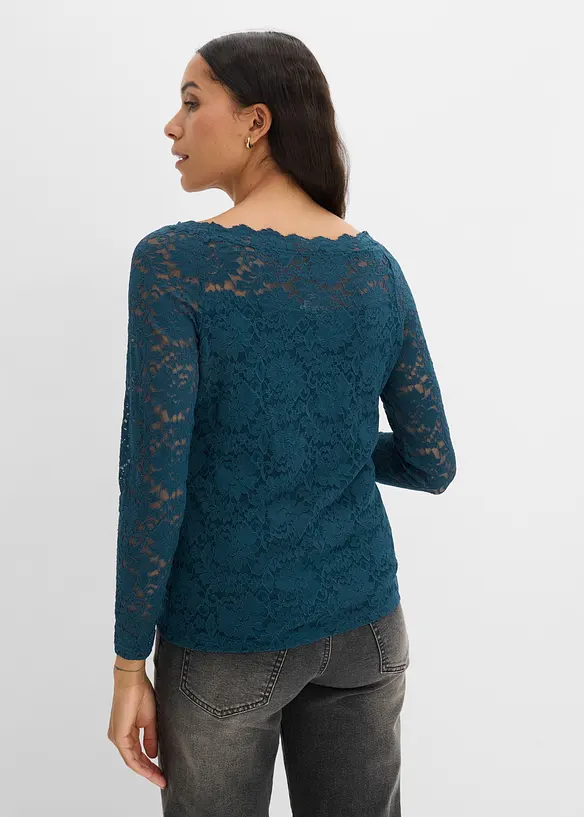 Langarmshirt mit Spitze in petrol von hinten (im Anschnitt) - bonprix Langarmshirt mit Spitze in petrol von hinten (im Anschnitt) - bonprix