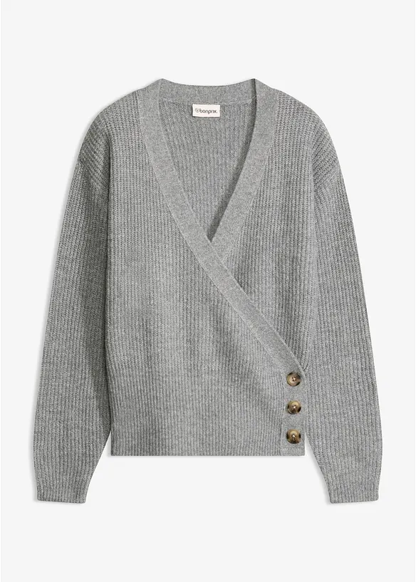 Oversize-Pullover in Wickeloptik in grau von vorne - bonprix