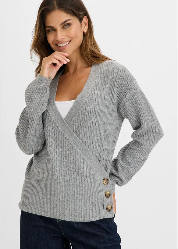 Oversize-Pullover in Wickeloptik in grau von vorne (im Anschnitt) - bonprix