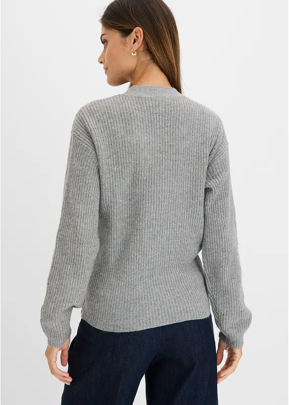 Oversize-Pullover in Wickeloptik in grau von hinten (im Anschnitt) - bonprix