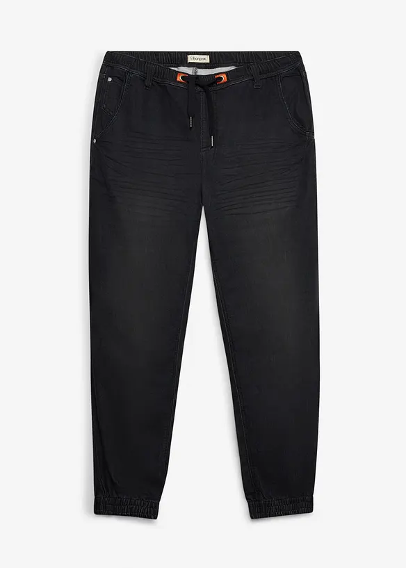 Regular Fit Jeans-Jogger mit Dehnbund, Straight in schwarz von vorne - bonprix