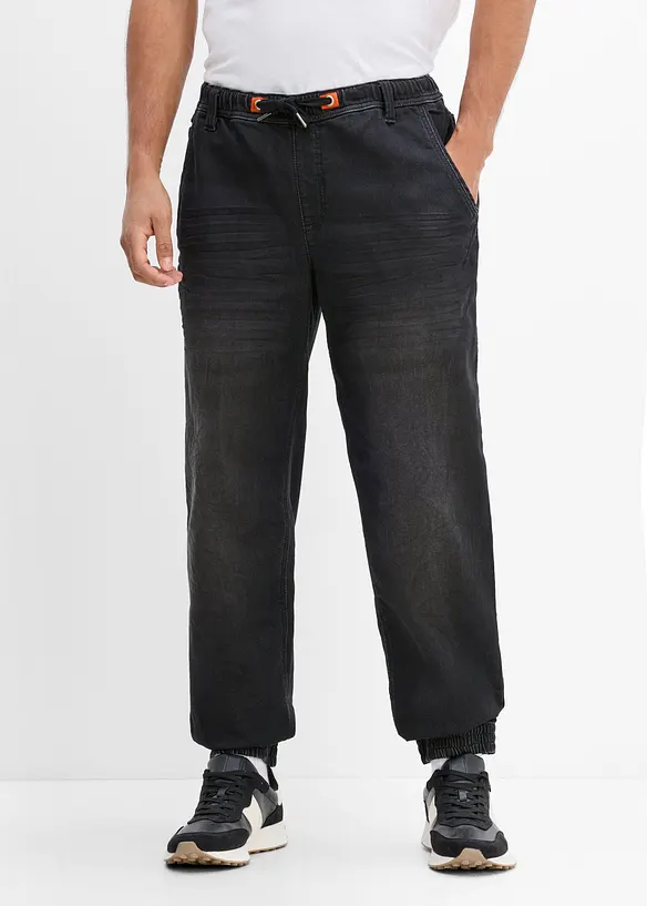 Regular Fit Jeans-Jogger mit Dehnbund, Straight in schwarz von vorne - bonprix