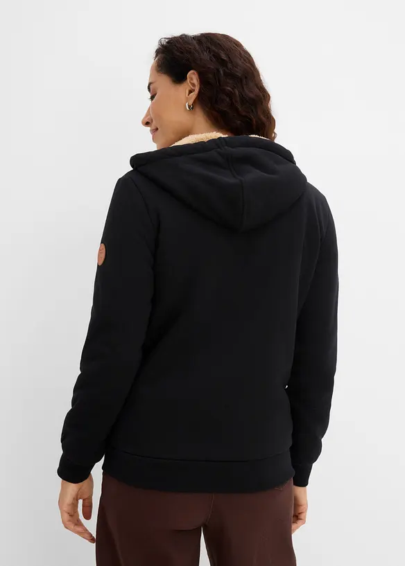 Kapuzen-Sweatjacke mit Teddyfutter in schwarz von hinten (im Anschnitt) - bonprix Kapuzen-Sweatjacke mit Teddyfutter in schwarz von hinten (im Anschnitt) - bonprix