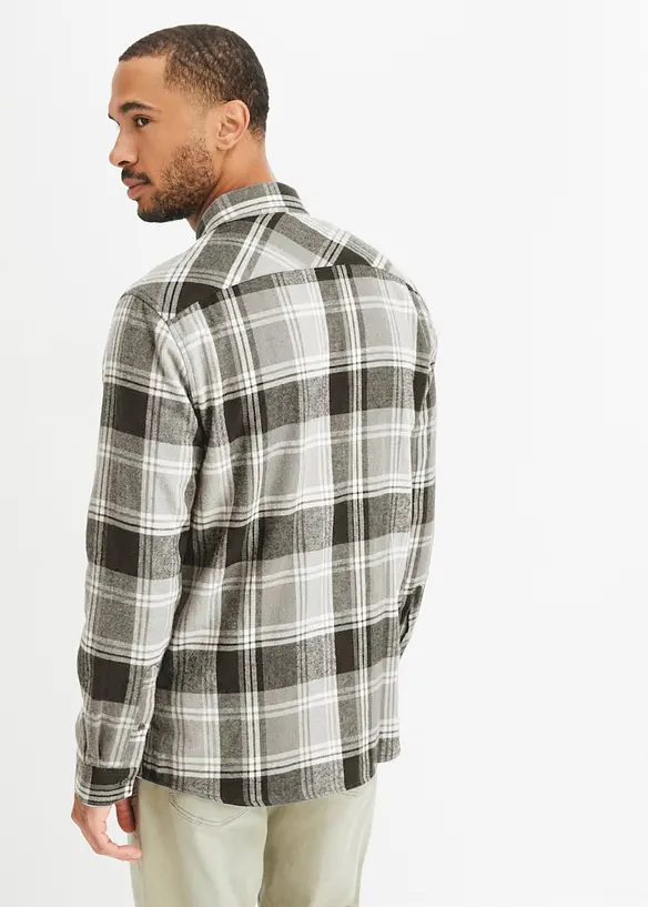 Flanellhemd aus reiner Baumwolle in schwarz von hinten (im Anschnitt) - bonprix
