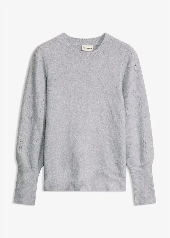 Pullover mit Ajourmuster in grau von vorne - bonprix