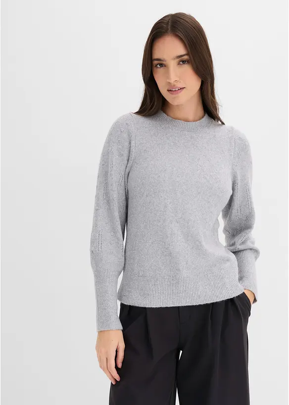 Pullover mit Ajourmuster in grau von vorne (im Anschnitt) - bonprix