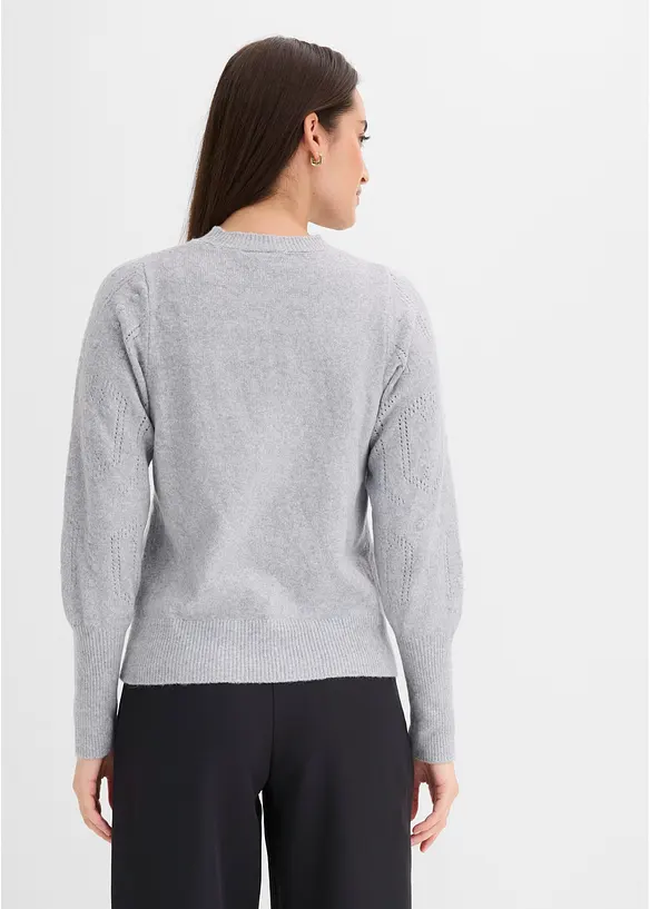 Pullover mit Ajourmuster in grau von hinten (im Anschnitt) - bonprix