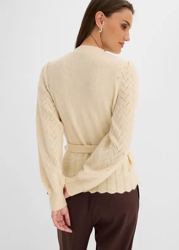 Wickelpullover mit Puffärmeln in beige von hinten (im Anschnitt) - bonprix